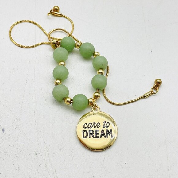 ST JUDE CHILDRENS HOSPITAL Bracelet Tumbled Green Stone Slide Closure Gold Tone - Picture 3 of 7